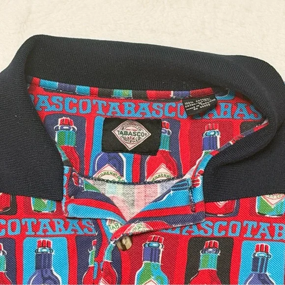 Vintage 90s Tabasco Brand Sportswear All-Over Print Polo Shirt Menβs L - Picture 3 of 9